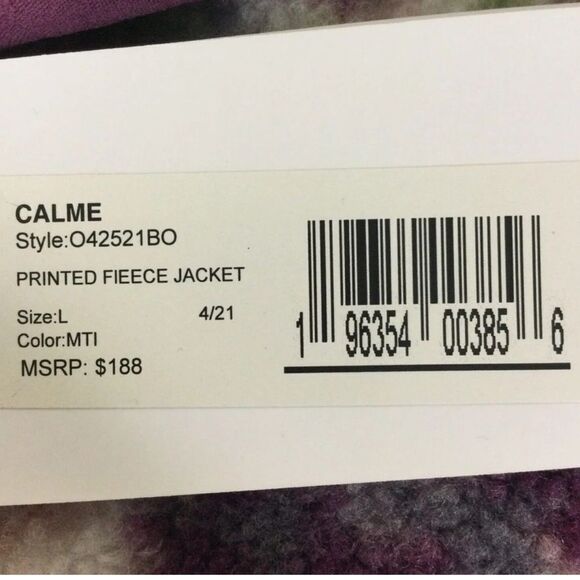 Calme by Johnny Was Purple Floral Printed Fleece Jacket NWT Size Large - Picture 5 of 7